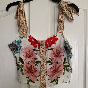 Rose & Olive Floral Crop Top with Pink and Red Accents